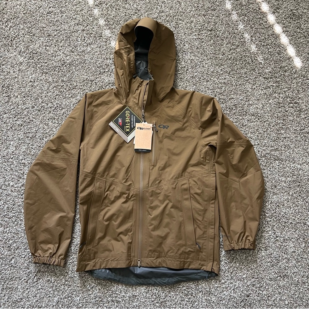 Outdoor Research Men’s Foray lightweight rain jacket in tan